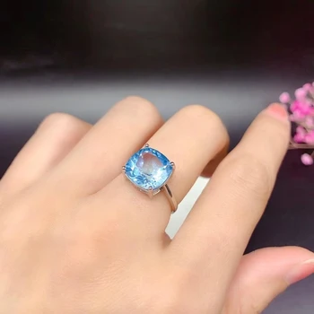 5ct šviesiai mėlynas topazo žiedas sužadėtuvėms moteriai 11mm*11mm 100% natūralus Topazo sidabrinis žiedas Lapkritis Gimimo akmuo