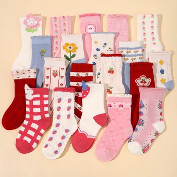 5Pairs/lot Didmeninė prekyba 6-10 metų Saldainių spalvos kojinės Megztos kojinės mergaitėms Saldūs kūdikių aksesuarai Šildančios kojinės Geriausi dovanų rinkiniai