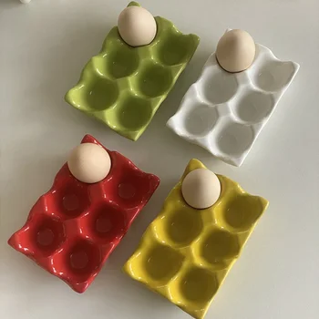 6 skyriai Keraminiai kiaušinių padėklai Virtuvinis šaldytuvas Kiaušinių laikymo dėžutė Kūrybinis namų asmenybės saugojimas drėgmei atsparus kiaušinių dėklas