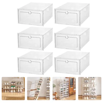 6Pcs Stackable Shoe Storage Box Clear Shoe Organizer Sneaker Box Container Cabinet Case for Under bed Spinta Garage Entryway