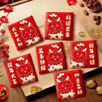 6vnt Kinų raudoni vokai Naujųjų metų raudoni pakeliai Hong Baos Išskirtiniai popieriniai pinigų maišeliai Naujųjų metų dovanoms