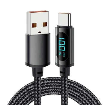 7A USB C tipo kabelis LED ekranas PD 100W greito įkrovimo USB C duomenų laido laidas nešiojamam kompiuteriui C tipo mobilusis telefonas C tipo USB C kabelis E65C