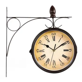 8.7inch Europos senovinis dvipusis sieninis laikrodis metalinis sieninis pakabinamas laikrodis svetainės dekoro studijų kambario namų stovo laikrodis
