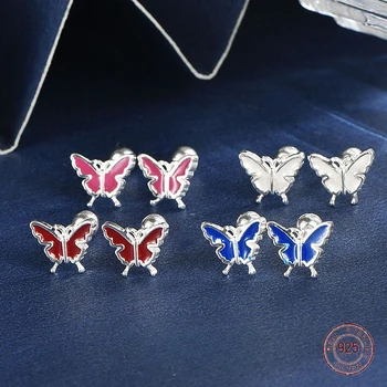 925 sterlingų sidabro spalvingi drugelio smeigės auskarai mergaitėms Saldus vabzdys Korėjos mados auskarai Ponios vakarėlis Auskarų vėrimas Papuošalai