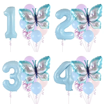 9vnt Drugelis 40inch skaičius Balionų rinkinys Mėlynas milžiniškas skaitmeninis balionas Kūdikio dušas Gimtadienio vakarėlio dekoravimas Vestuvių Globos tiekimas