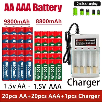 AAA baterija Nemokamas pristatymas Įkraunama baterija Original 2024NEW 1.5V AA9800MAH+AAA8800MAH+charger Tinka plaukų kirpimo mašinėlei MP3