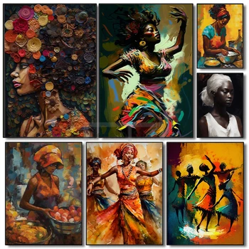 Abstract African Black Ethnic Portrait Woman Poster and Prints Canvas Painting Wall Art Pictures Home Room Decor