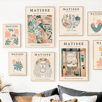 Abstract Matisse Girl Spalvinga lapų koralų medžio siena Meno drobė Tapyba Plakatai ir atspaudai Sieniniai paveikslėliai svetainės dekorui