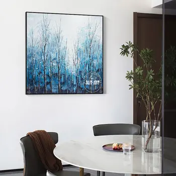Abstraktūs mėlyni medžiai Aliejinė tapyba Naujas atvykimas Rankų darbo meno kūrinys Drobė Paveikslas Modernus kambarys Viešbučio dekoravimas Sienų menas Neįrėmintas