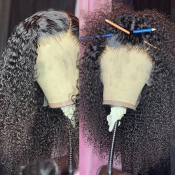Afro Kinky Garbanoti žmogaus plaukų perukai 13x4 nėrinių priekiniai perukai juodaodėms moterims 4x4 nėrinių uždarymo perukas Gilus garbanotas Brazilijos Remy plaukų perukai