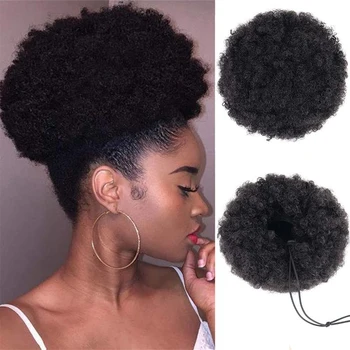 Afro Puff Drawstring Ponytail Extension for Black Women 9Inch Large Size Synthetic Fluffy Kinky Curly Bun Chignon Hairpieces