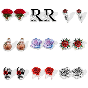 Akriliniai auskarai rožių atspaudas animaciniai auskarai ponios dovanos vaikams