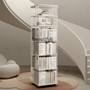 Akrilo besisukanti knygų lentyna 360 laipsnių knygų spinta Daiktų saugykla su ratais Kilnojama grindų lentyna