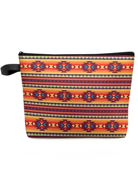 American Tribal Pattern Large Capacity Travel Cosmetic Bag Portable Makeup Storage Pouch Women Waterproof Pencil Case