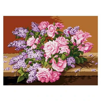 Amishop Aukščiausios kokybės gražus suskaičiuotas kryžminio dygsnio rinkinys Rose Delphinium hibridinės levandų gėlių gėlės