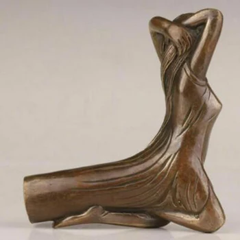 Antikvarinė sena bronzinė ranka išdrožta belle Gražuolė statula vaikščiojimo lazda galva kilni dovana