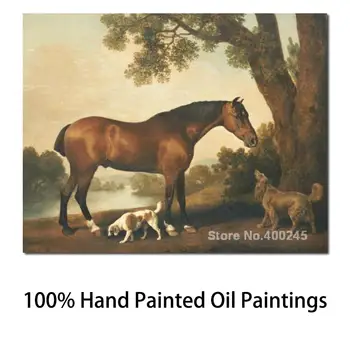 Arklių aliejinė tapyba svetainei A Bay Hunter Springerio spanielis George'o Stubbso Sasekso spanielis Rankomis tapytas drobės menas