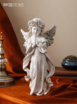 Art retro girl angel girl ornamentai Amerikos dervos gipso statula darbastalio minkštos dekoracijos