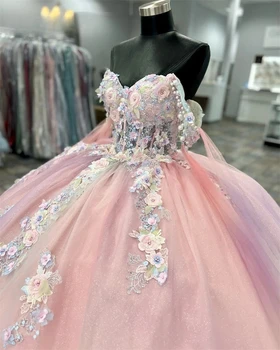 Ashely Alsa Luxury Princess Quinceanera suknelės Gėlių perlai Suvarstomi kamuoliniai sijonai Gimtadienio vakarėlis Prom suknelė Vestido De 15 Anos