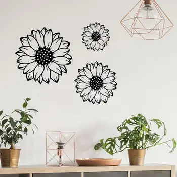 Atsparus rūdims saulėgrąžų gėlių siena Art Metal Saulėgrąžų sienų meno rinkinys Elegantiškas juodas tuščiaviduris gėlių dekoras namų vonios kambariui