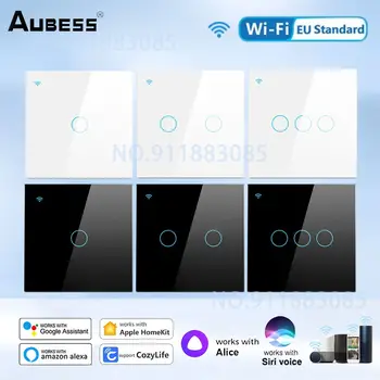 Aubess WiFi Smart Touch Switch ES belaidžiai nuotoliniai sieniniai jungikliai Balso valdymo jutiklis LED šviesos skydelis HomeKit Alexa Google
