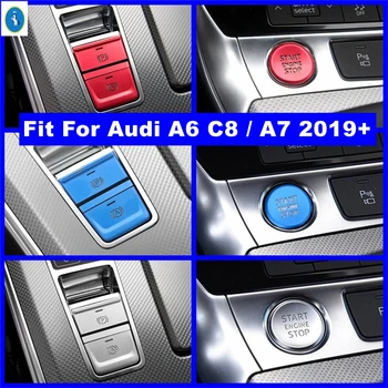 Audi A6 C8 / A7 priedai 2019 - 2022 Pavarų perjungimo dėžė Paleidimo stabdymo variklis Mygtukas Dekoro dangtelio apdaila Raudona / Mėlyna / Sidabrinė