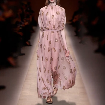 Aukštos kokybės kilimo ir tūpimo tako dizainerio suknelė Moteriškos vintažinės elegantiškos spausdintos plisuotos Maxi suknelės Šifono chalatas été Pour Femme