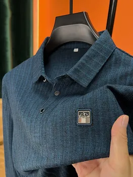 Aukščiausios klasės prabangos prekės ženklas Aukštos kokybės rudens vyriškas atlapas 2023 polo marškinėlių verslas Laisvalaikio kalno formos karšto štampavimo dizaino viršus