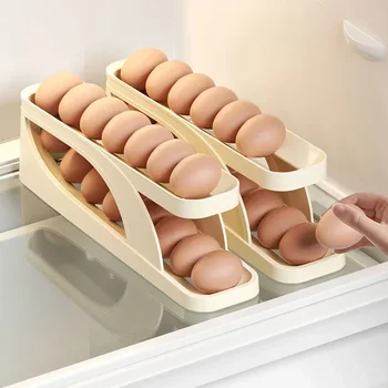 Automatinis slinkimas Kiaušinių stovo laikiklis Laikymo dėžutė Kiaušinių krepšelio konteinerių organizatorius Išskleidžiamas šaldytuvas Kiaušinių dozatorius virtuvei