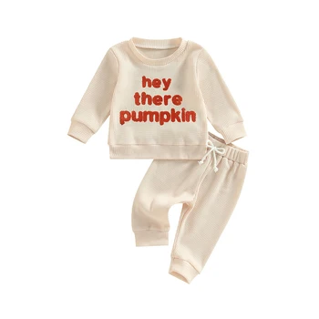 Baby 2Pcs Helovino apranga Fuzzy Letter siuvinėjimas ilgomis rankovėmis Džemperių kelnių komplektas Drabužiai mažyliams