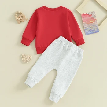 Baby Boy drabužių komplektas Mama s Boy Heart Shirts Crewneck Džemperis Red Jogger Kelnės Valentino dienos apranga