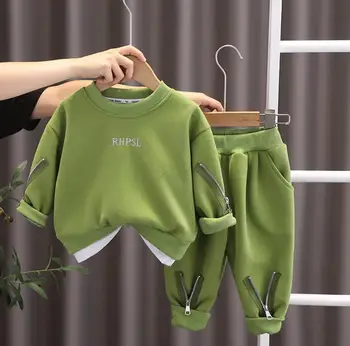 Baby Boys rudens drabužių komplektas Korėjietiško stiliaus kieti coloue marškinėliai ilgomis rankovėmis ir kelnės 1Years drabužiai berniukams Boutique apranga