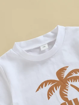 Baby Boys vasaros apranga Kokosų medžio atspaudo marškinėliai trumpomis rankovėmis ir elastinių saulės atspaudų mados šortų komplektas (balti 18-24 mėn.)