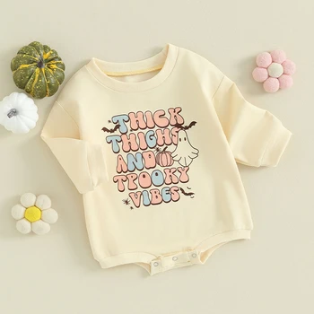Baby Halloween džemperis Romper Animacinis laiškas Spausdinti Smėlinukas ilgomis rankovėmis Naujagimio drabužiai