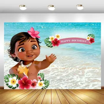 Baby Moana fonas Princesės merginos su gimtadieniu vakarėlis Pasirinktinis nuotraukų fonas Kabinos Studijos rekvizitų dekoravimo reklamjuostė