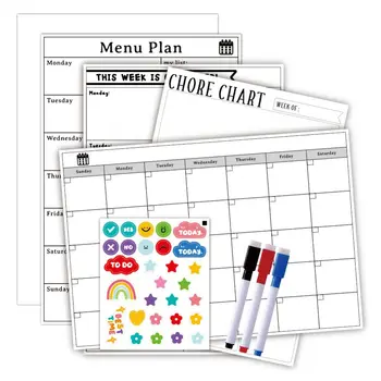Baltas šaldytuvas Magnetinė lenta Rašiklis ir lipdukai Ištrinamos savaitės planavimo lentos Savaitės tvarkaraštis Vaikų planas