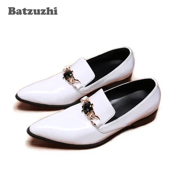 Batzuzhi Smailus pirštas Vyriški suknelės batai Prabangaus dizaino Formalūs odiniai batai Verslas Balti vestuviniai batai Vyriški loaferiai, Didelis dydis US12
