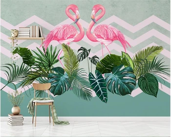 beibehang Klasikinė asmenybė šilkinis audinys sienų popierius Šiaurės minimalistiniai atogrąžų augalai flamingo TV sofos fonas 3d tapetai