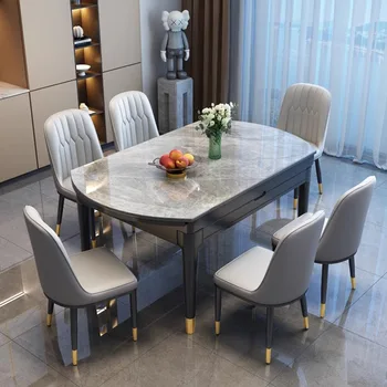Big Nordic Ištraukiamas valgomojo stalas ilgas odinis baltas modernus marmurinis valgomojo stalas Mobilus itališkas Mesas De Jantar namų baldai