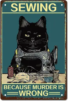 Black Cat Metal skardos ženklo siuvimas, nes žmogžudystė yra neteisinga Metalinis plakatas Vintage Retro meno freska Kabanti geležis