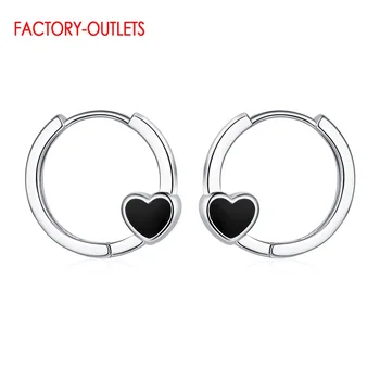 Black Love Ear Buckle papuošalų dovana Paprasta personalizuota originali 925 sidabro adatos širdies formos lankelio auskarai moterims mergaitėms