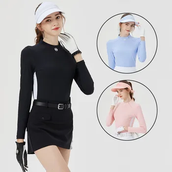 Blktee Ladies Side Zipper Collar Golf Shirts Autumn Female Long Sleeve Casual Golf Tops Winter Windproof Slim Sports Tops