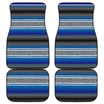 Blue Serape automobilių grindų kilimėlių rinkinys iš 4 priekinių ir galinių, meksikietiškų antklodžių spausdinimo dryžuotų automobilių kilimėlių, dovana jam