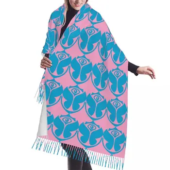 Blue Tomorrowland Tassel Scarf Women Soft Shawl Wrap Female Winter Fall Fashion Universalūs šalikai