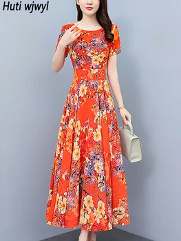 Boho gėlių šifono moterų paplūdimio sundress vasaros vintažinė elegantiška laisvalaikio ilga vestido 2023 prašmatni prom bodycon vakarinė suknelė