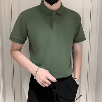 Brand Summer Oversized Polo Shirts Men 2023 New Turn-Down Collar Top-sleeveed Tops Casual Solid Color Slim Fit Clothing A37