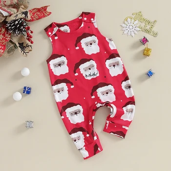 Caoirhny Baby Girls Christmas Casual Romper Sleeveless Santa Claus Faceless Doll Truck Print Jumpsuit