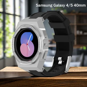 case band for Samsung Watch 6/4/5 40mm nerūdijančio plieno deimantinis dėklas ir guminio dirželio modifikavimo rinkinys Išmanieji priedai Galaxy 40 mm