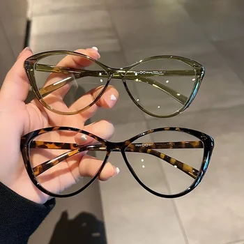 Cat Eye Transparent Trumparegystės akiniai Moterys Aukštos raiškos akiniai New Fashion Vintage Large Eyewear Frame -1.0 To -4.0 안경