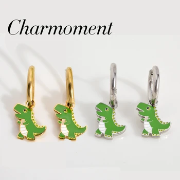 CHARMOMENT Gold Silver Color Hoop Cut Earring Green Dinosaur Luxury Designer Jewelry Kabantys auskarai moterims Girl Party dovana